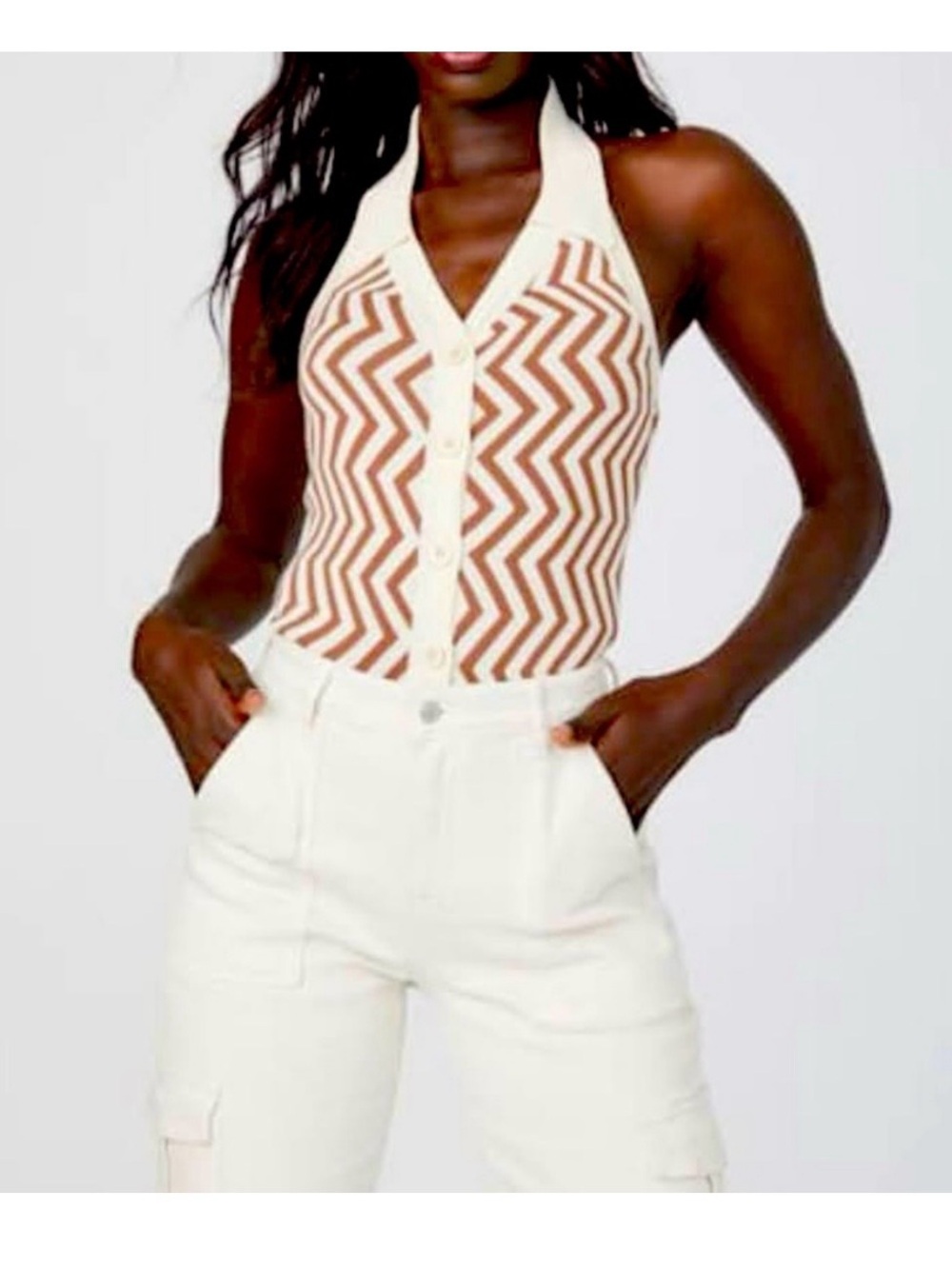 NWT Guess Factory Lanai Button Down Collared Halter Sweater top